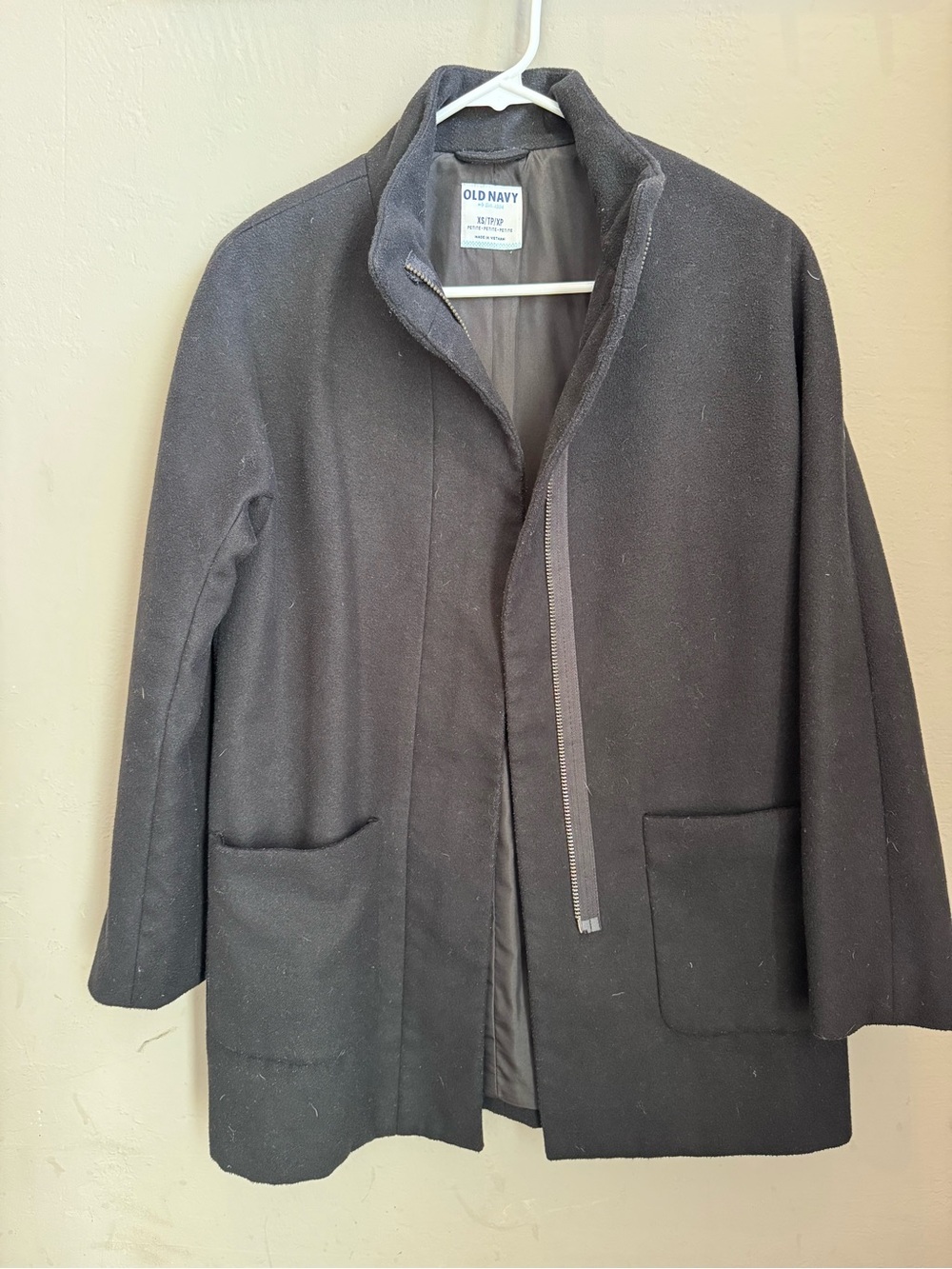 Old Navy Black Wool-Blend Zip-Front Coat